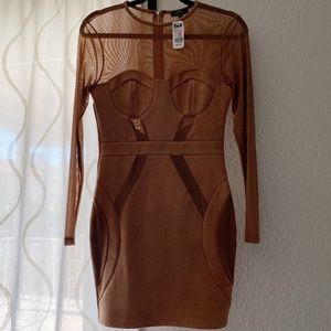 Mesh & Suede Mini Cocktail Dress